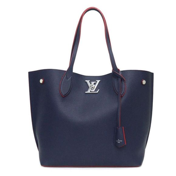 Louis Vuitton LockMe Go Tote Bag Grain Calf Leather Marine Rouge Navy - Picture 1 of 10